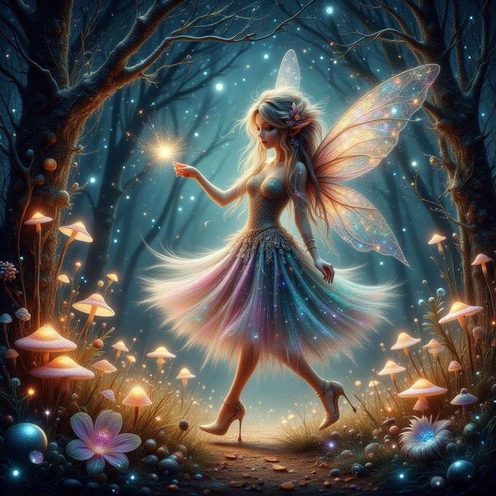 Enchanted Pixie in Bioluminescent Forest