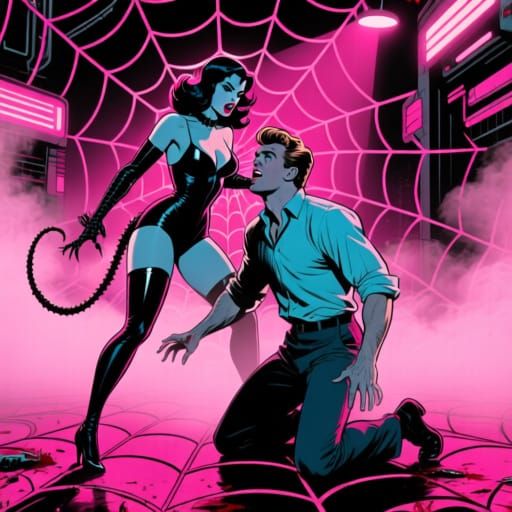 Cyberpunk Pop Art Scene: Predator and Prey