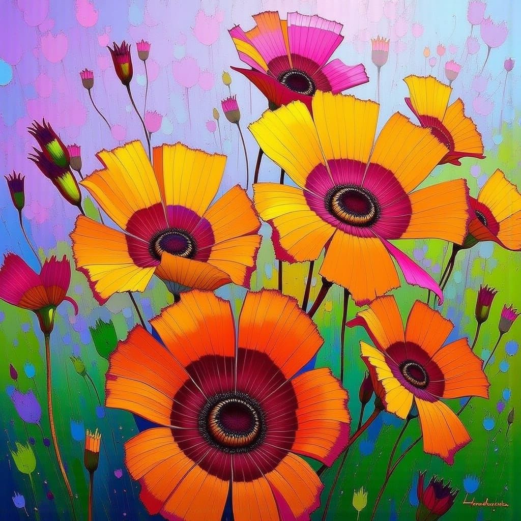 Cheerful Flowers in a Sunny Landscape