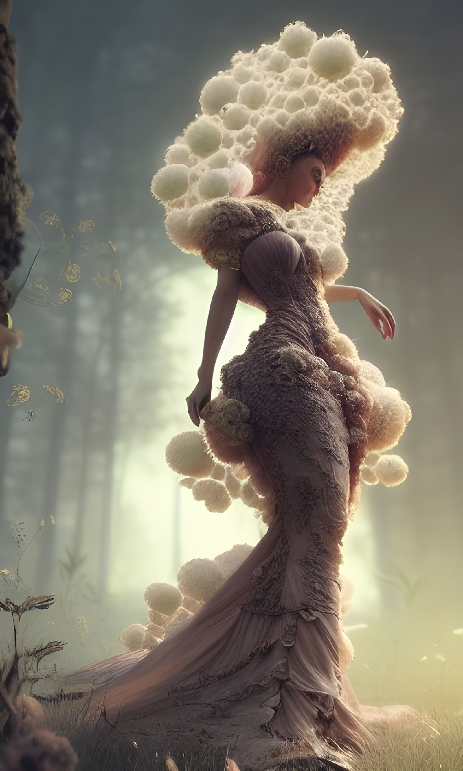 Biomechanical Rococo Woman with Fractal Hair