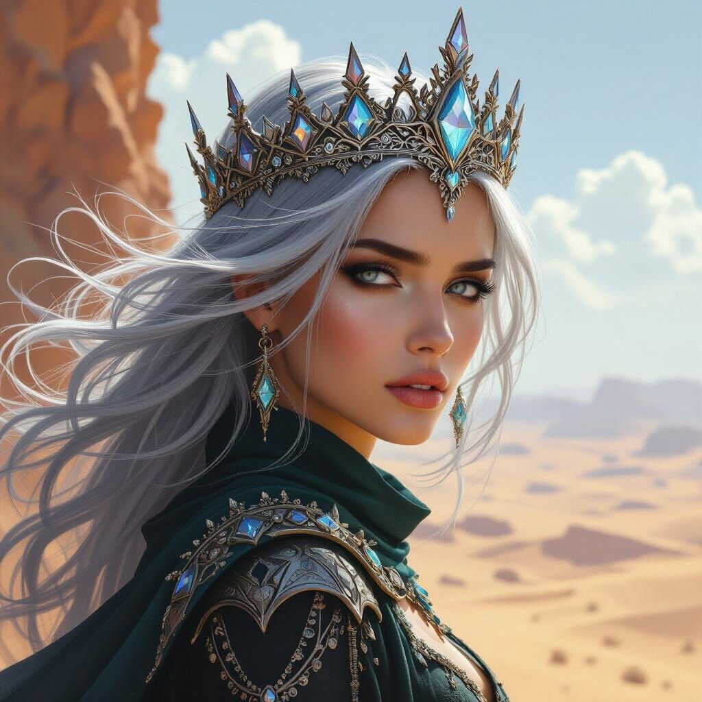 Fantasy Princess on Cliff: Crystal Crown, Desert Wind
