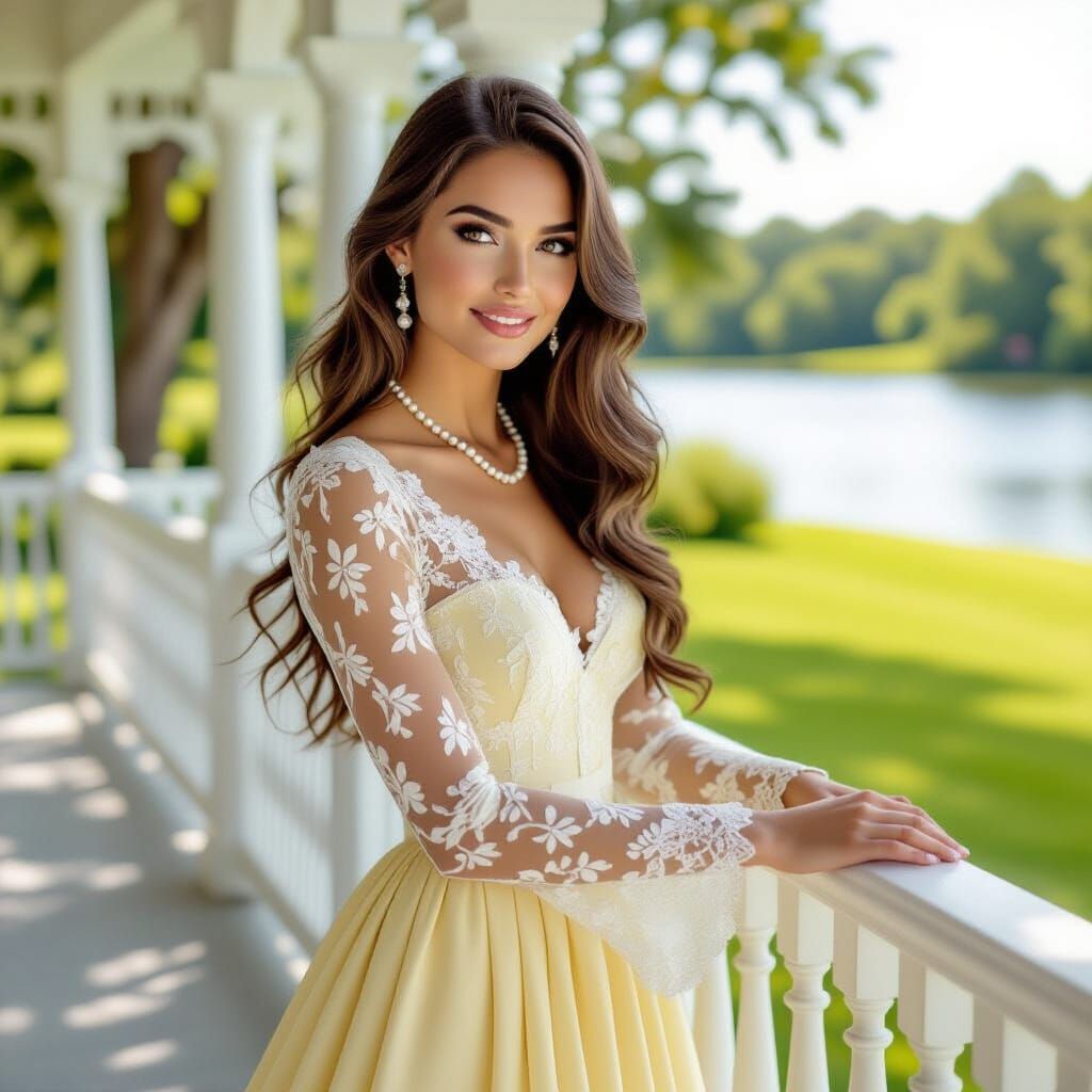 Romantic Oil Painting of Woman on Porch