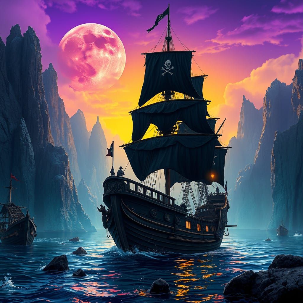 Majestic Pirate Ship Anchored in Hidden Bay