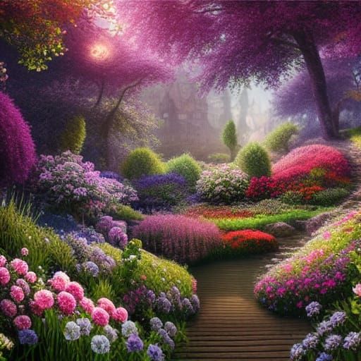 Hyperdetailed Nordic Garden Holodeck Matte Painting