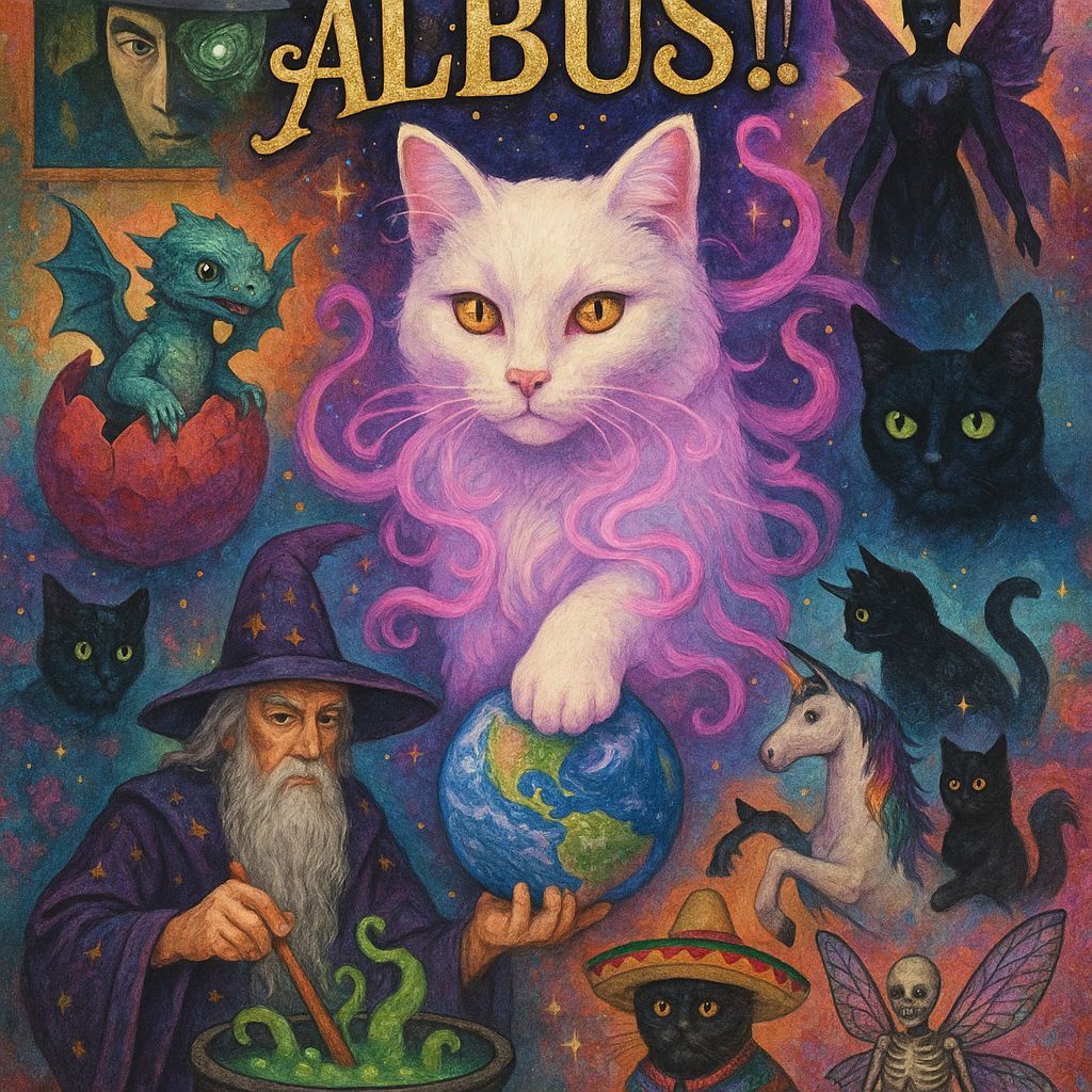 Magical White Cat Over Earth in Fantasy Collage