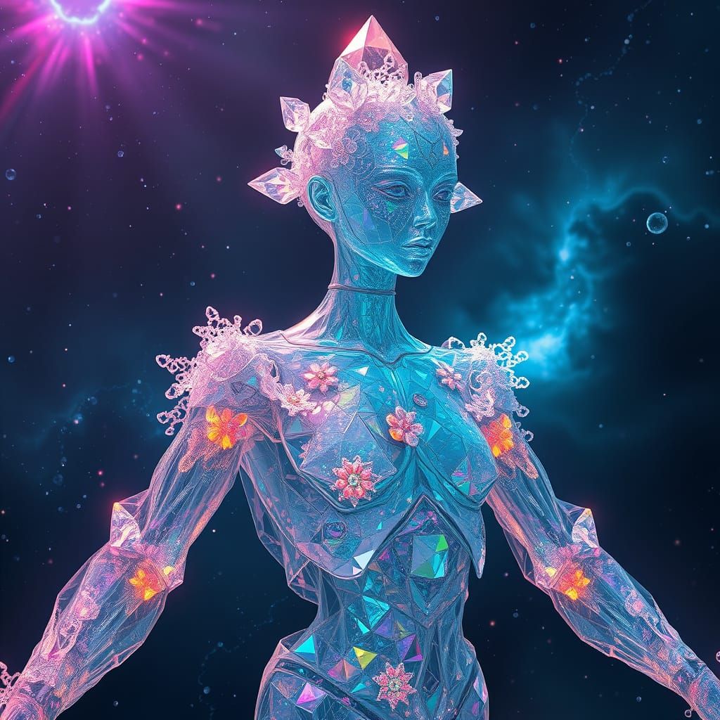 Ethereal Crystal Being Radiates Cosmic Glow in Kaleidoscope ...