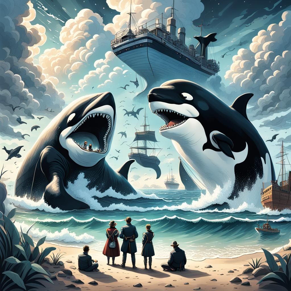 Male and female group of victorian adventurers sitting on a beach talking about blockchain, bitcoin, and ethereum while ...