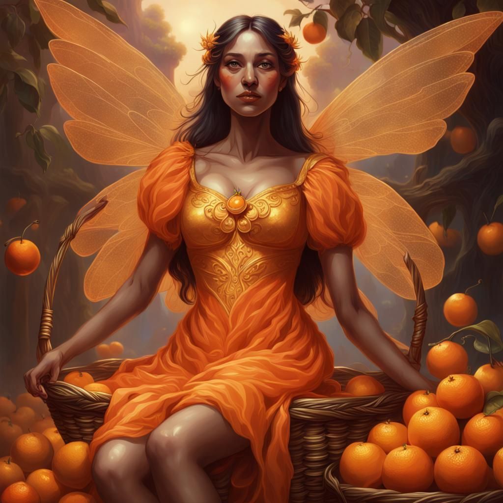 Orange Fairy Portrait in Art Nouveau Style