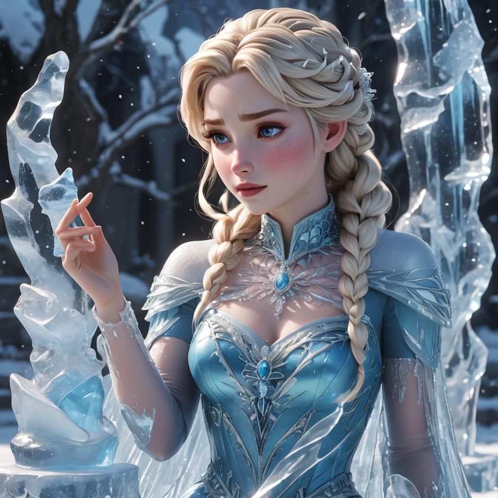Elsa Creates Ice Sculpture: 3D Anime Art