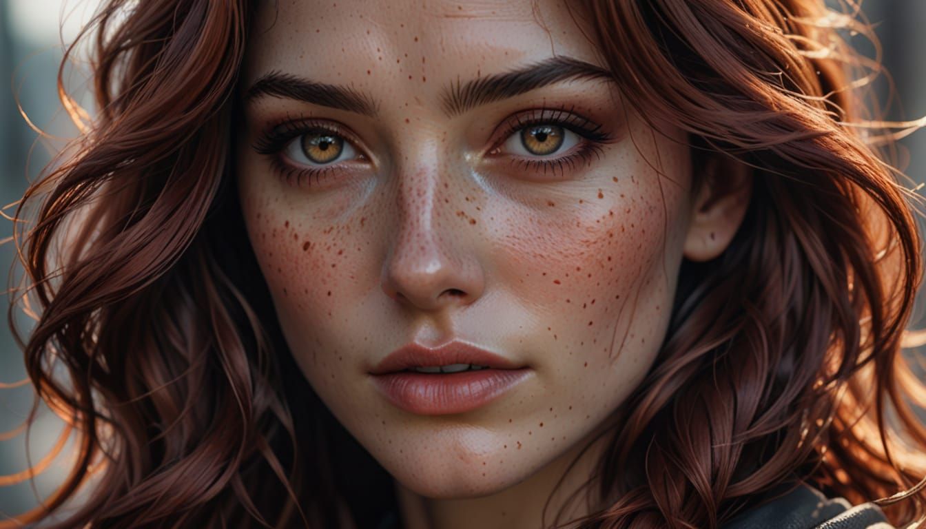 Realistic Portrait of a Young Woman with Vibrant Eyes