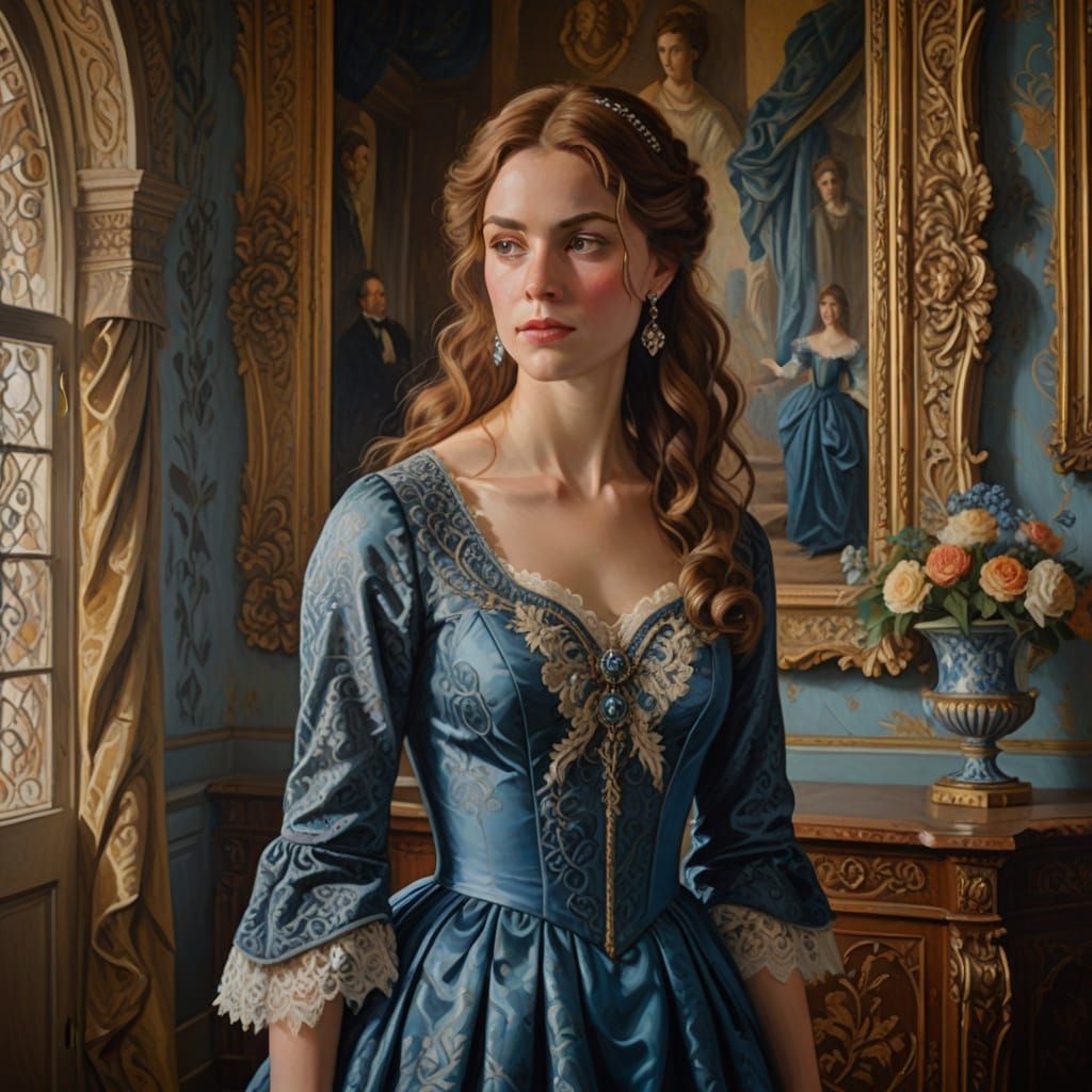 Elegant Young Woman in Classical Oil Portraiture