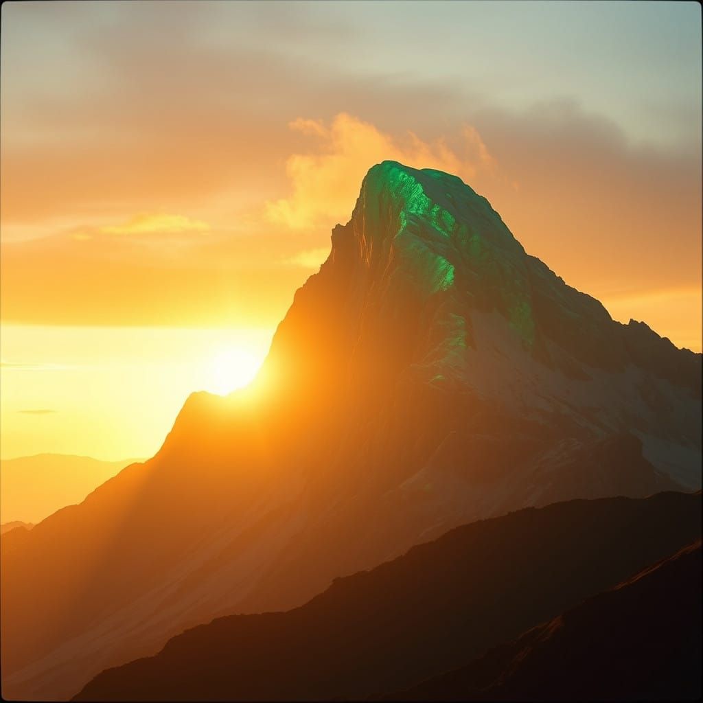 Emerald Mountain Set Ablaze by Golden Sunset