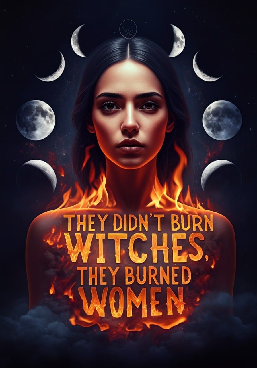 Resilient Woman Surrounded by Fiery Typography