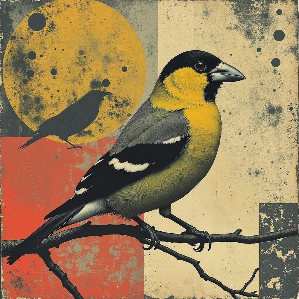 Eastern Goldfinch: Abstract Postpunk Bird on Branch