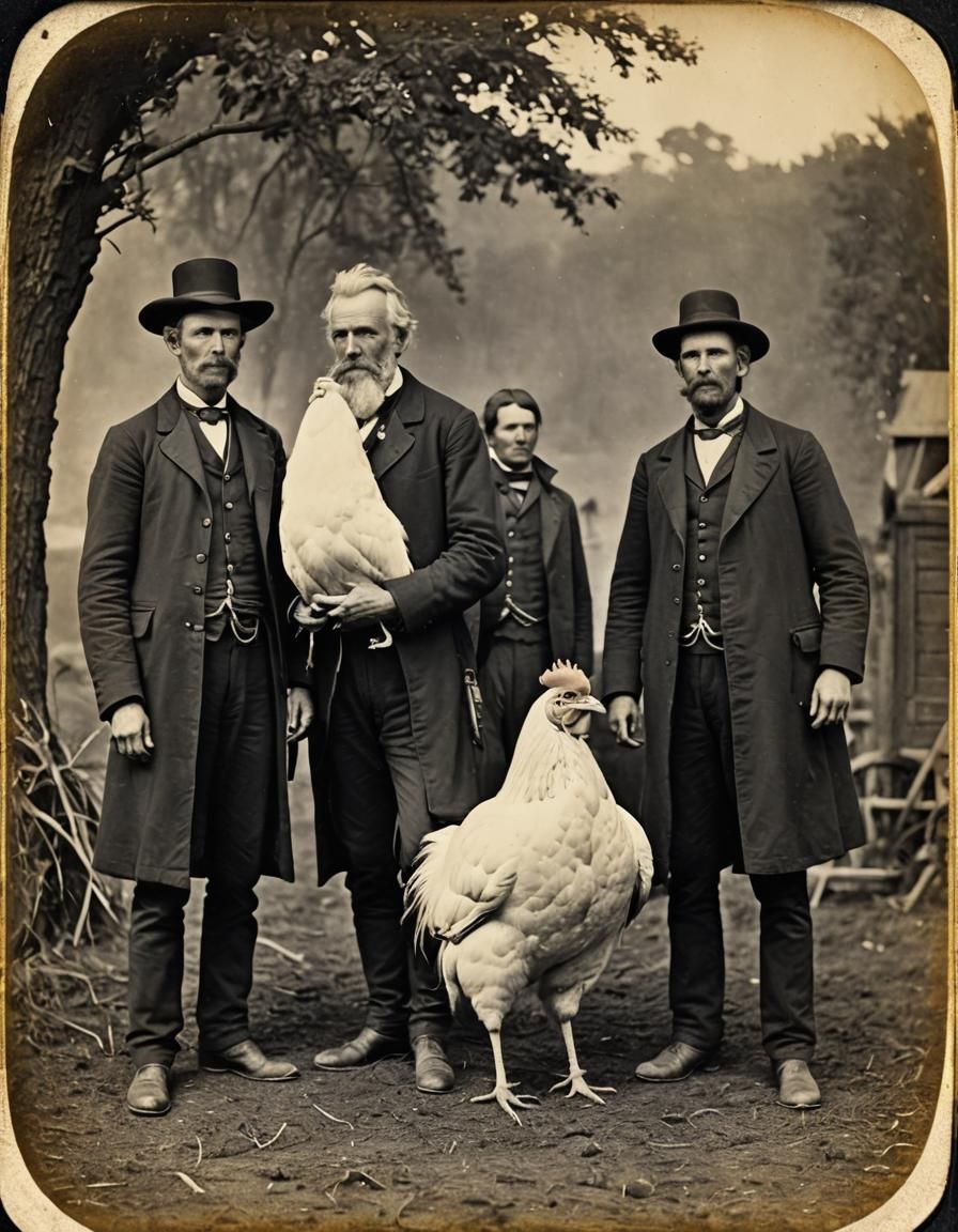 Old West Farmers Pose with Giant Chicken: Daguerreotype Phot...