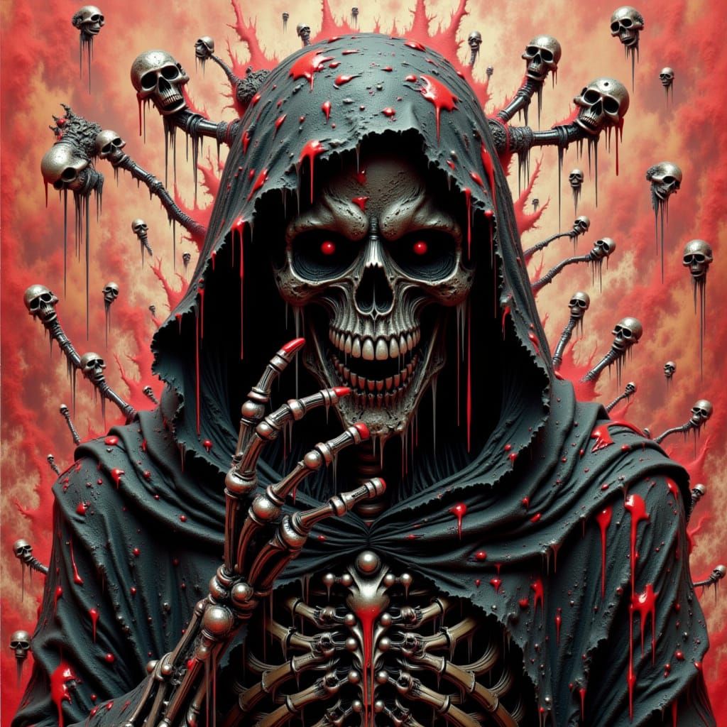 Cyberpunk Grim Reaper Battle Bot in Macabre Red