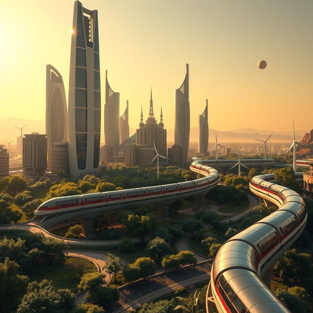 Solarpunk Mars Metropolis with Verdant Skyscrapers and Lush ...