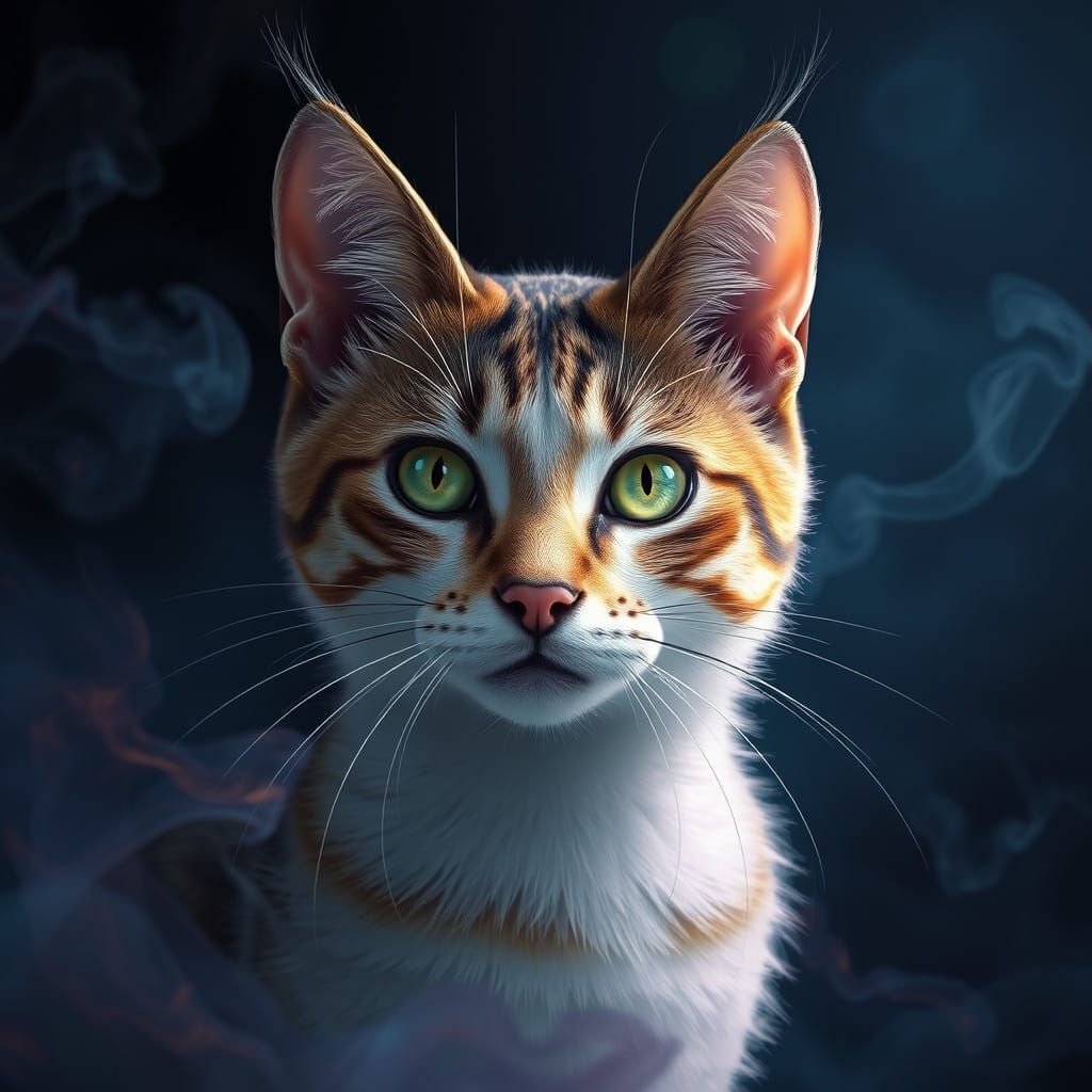 Fantastical Feline in Whirling Smoke