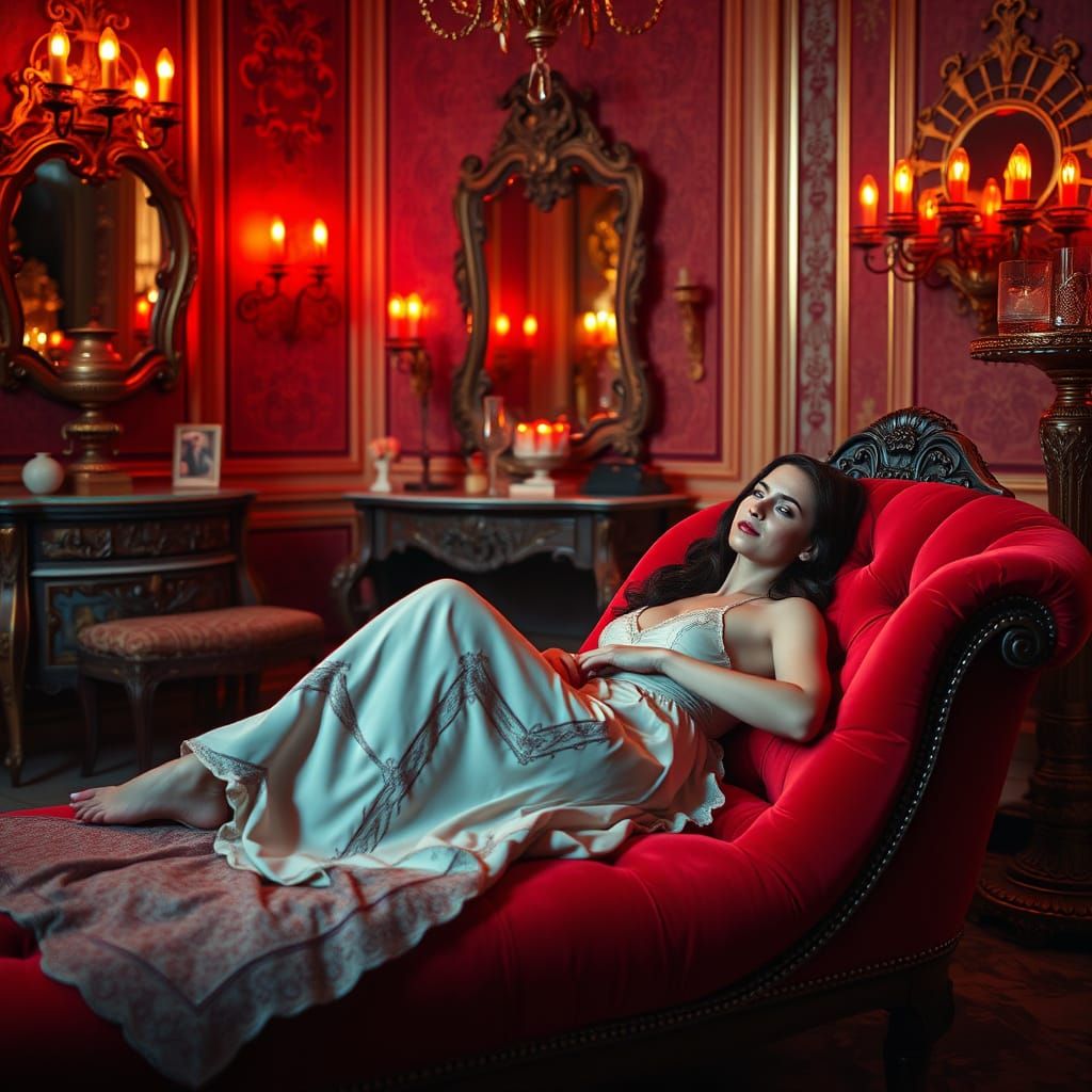 Whimsical Red Light Therapy Scene in Wes Anderson Style