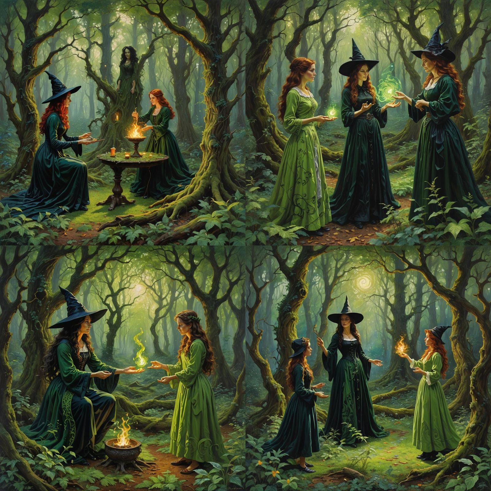 Witch Teaches Girl Magic in Lush Forest