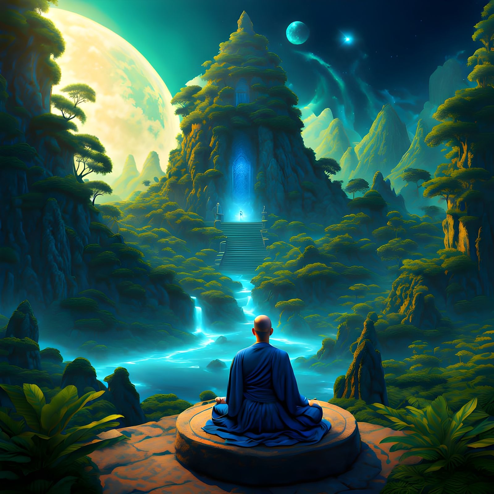 Cosmic Temple Overlooking Tropical Forest