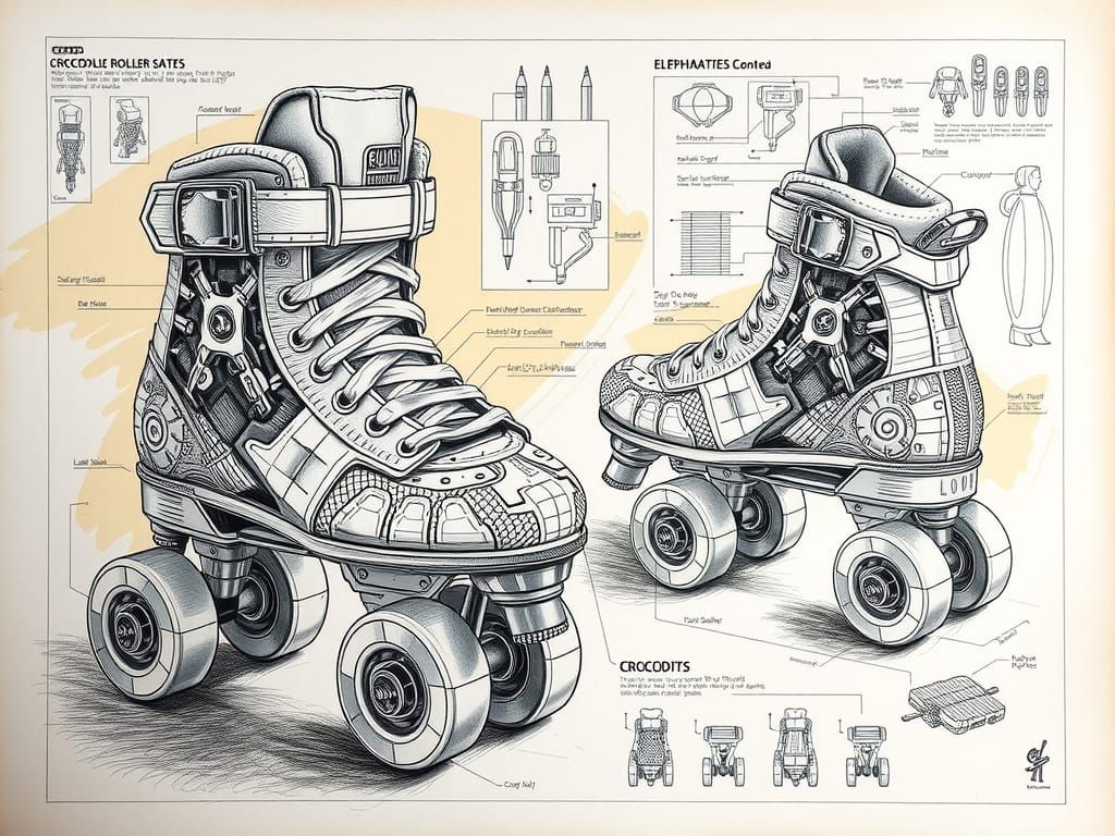 Crocodile Roller Skates: Mechanical Pencil Blueprints
