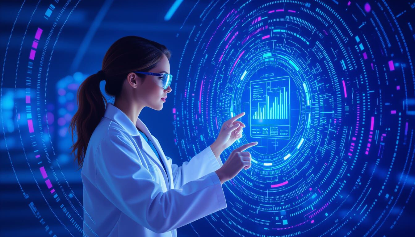 Futuristic Data Analyst in Sci-Fi Lab