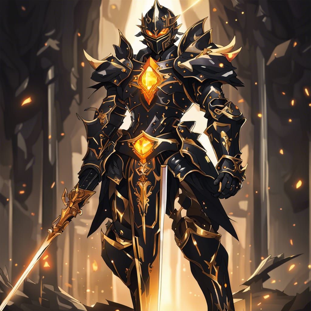 Armored Knight with Glowing Sword in Anime Style