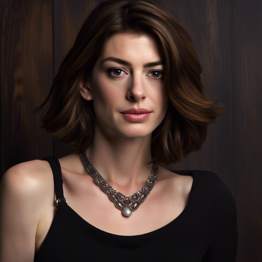 Anne Hathaway Portrait in 90s Fashion Style