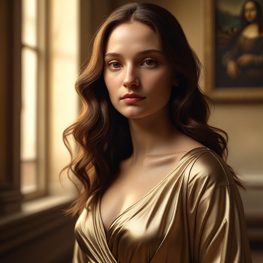 Elegant Woman in Golden Light: Modern Mona Lisa