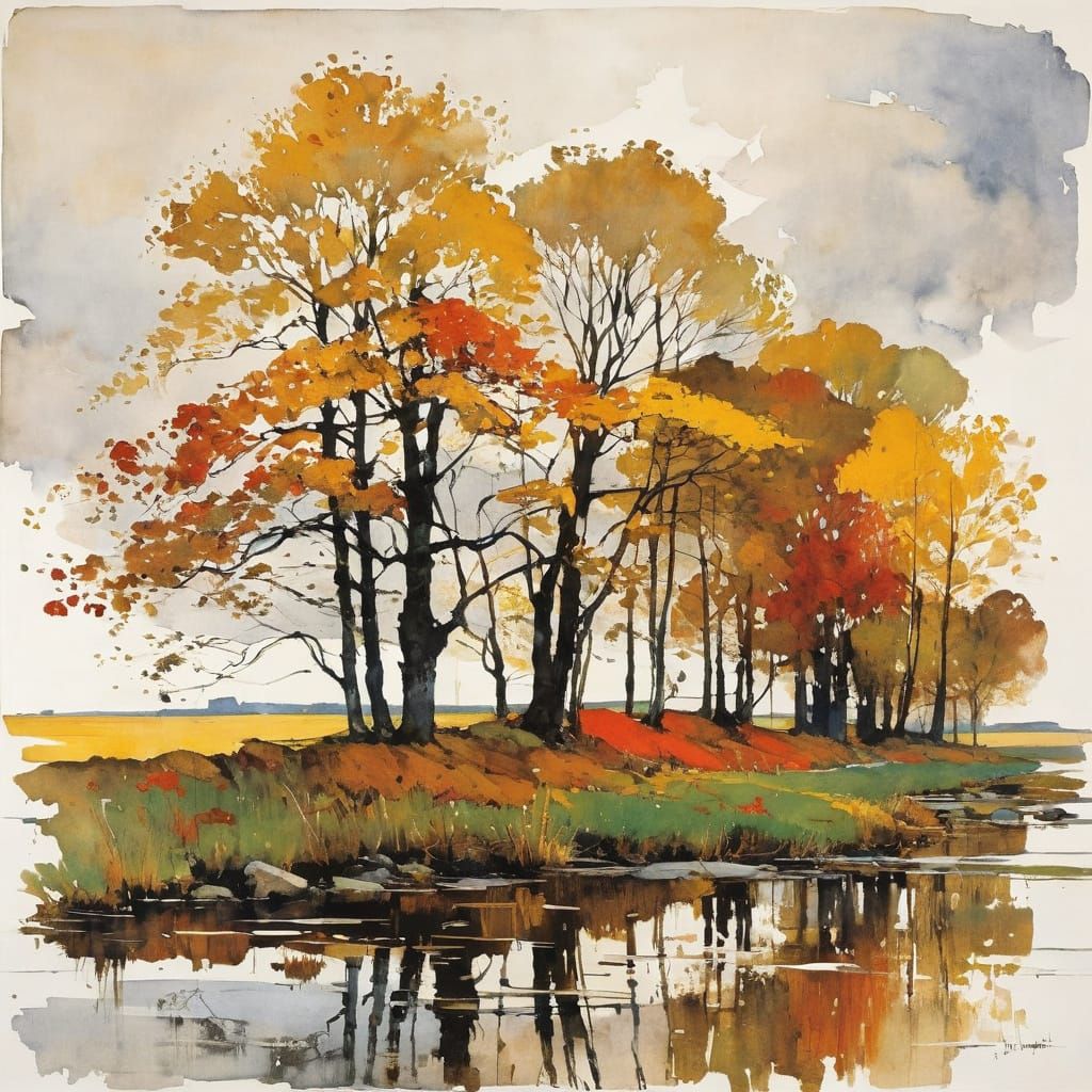 Autumn Landscape in Expressive Grunge Style