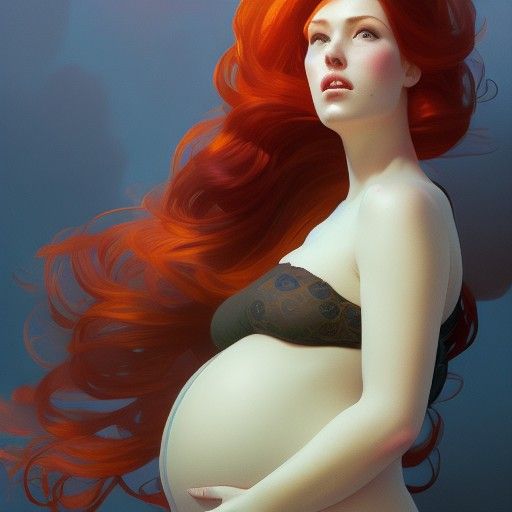 Pregnant Redhead Inflating: Hyperdetailed Concept Art
