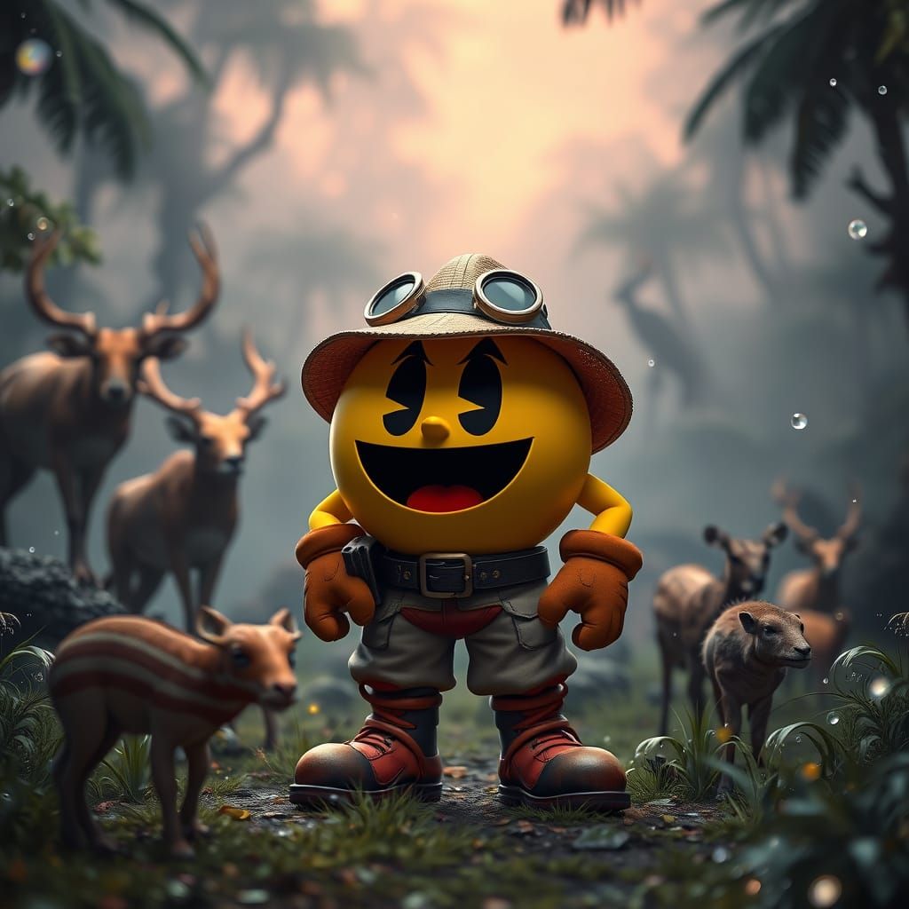 Pac Man on Safari in India: Digital Art