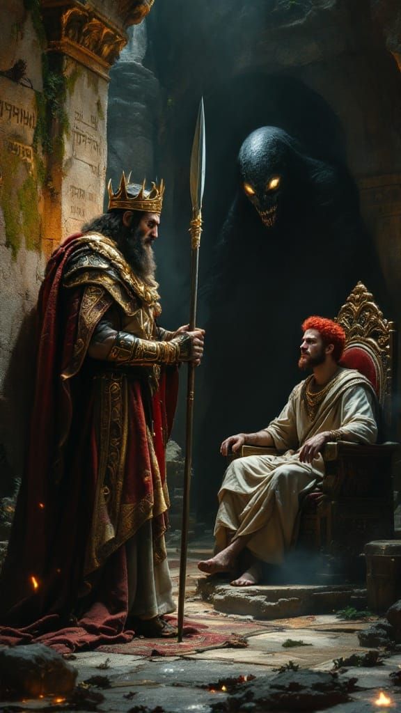 Ancient King Saul in Royal Despair, Faced with the Young She...