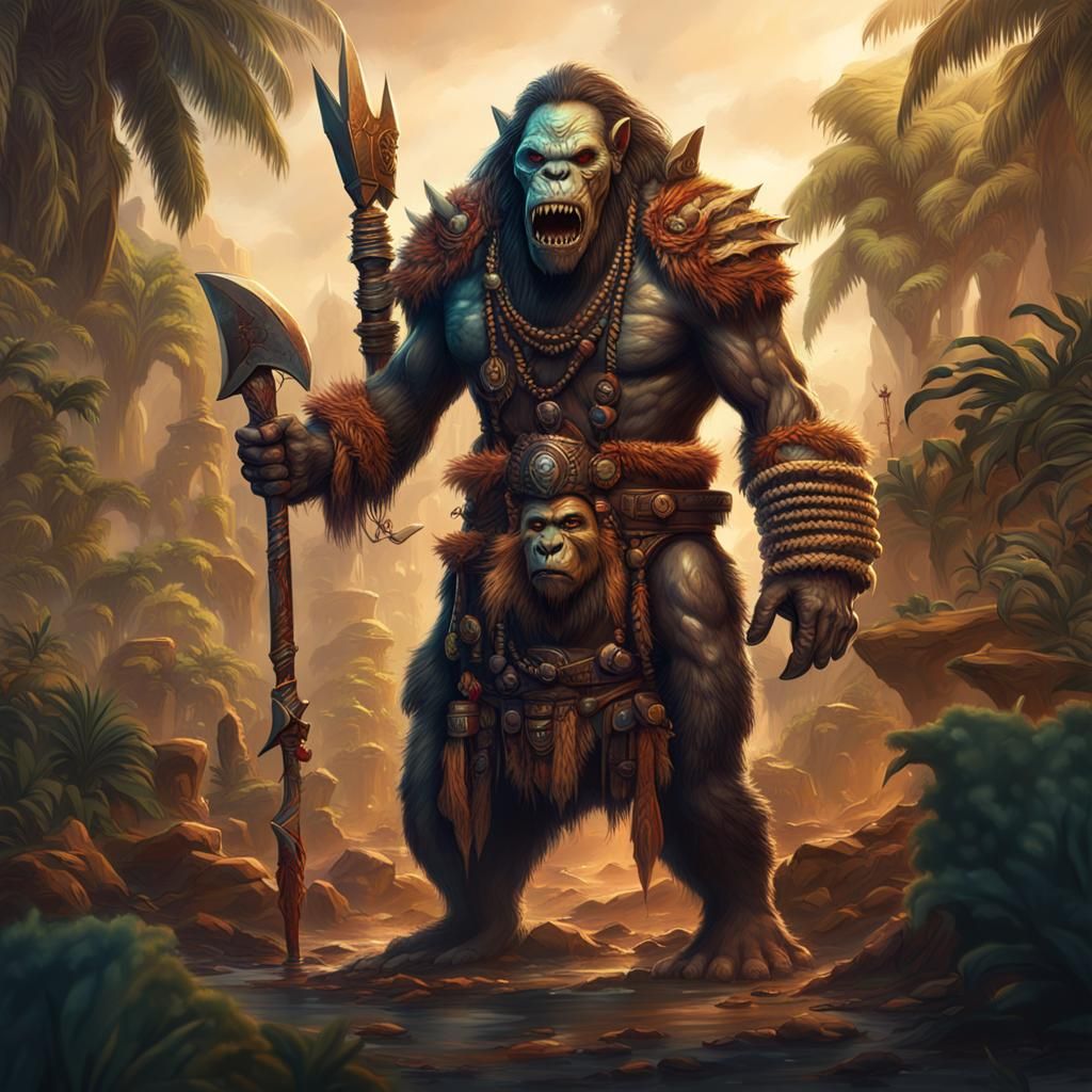 Tribal Headhunter with Shark Tooth Club, Detailed Matte Pain...