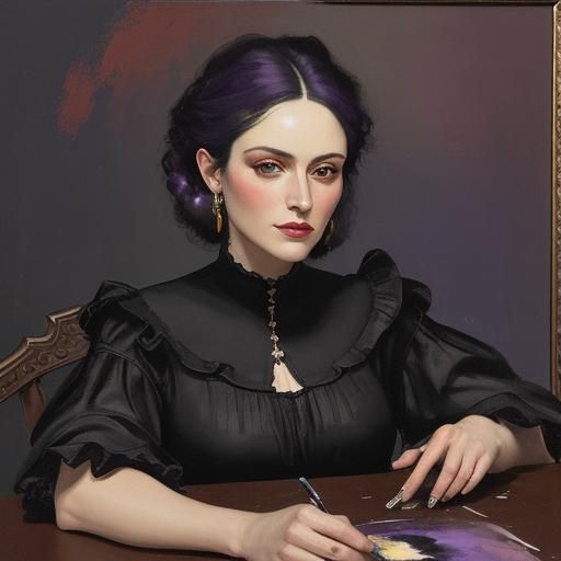 Voluptuous Brunette Witch as Expressionist Oil Painting