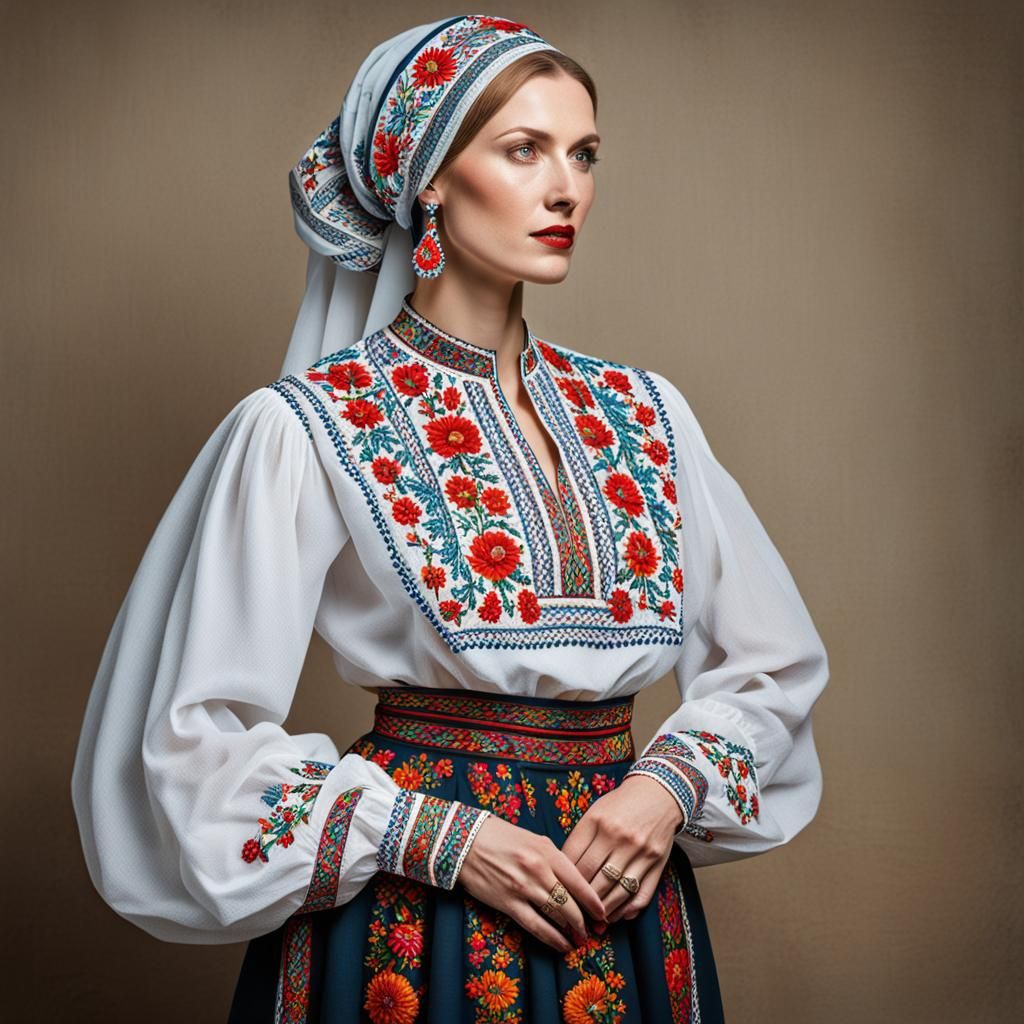 Ukrainian Woman in Vyshyvanka Blouse Needlepoint