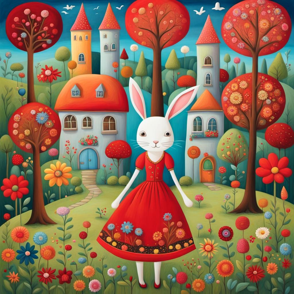 Bunny Exploring a Magical Garden in Whimsical Fairytale Styl...