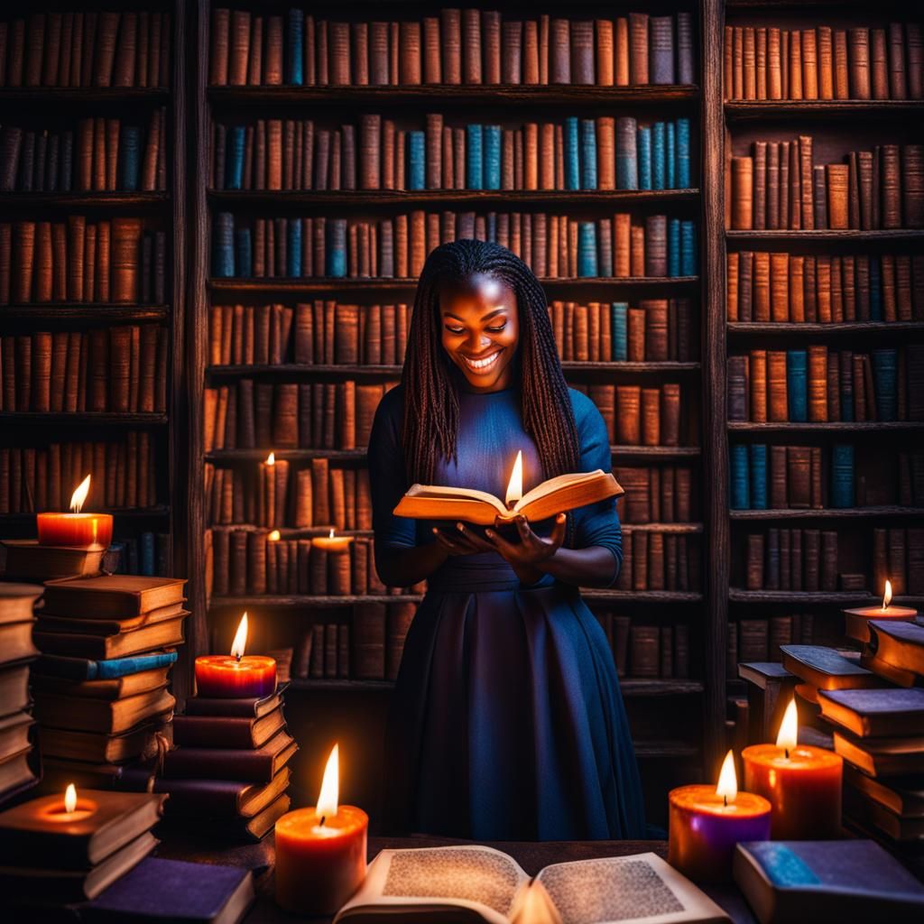Girl Surrounded by Burning Candles, Hyperrealistic Image