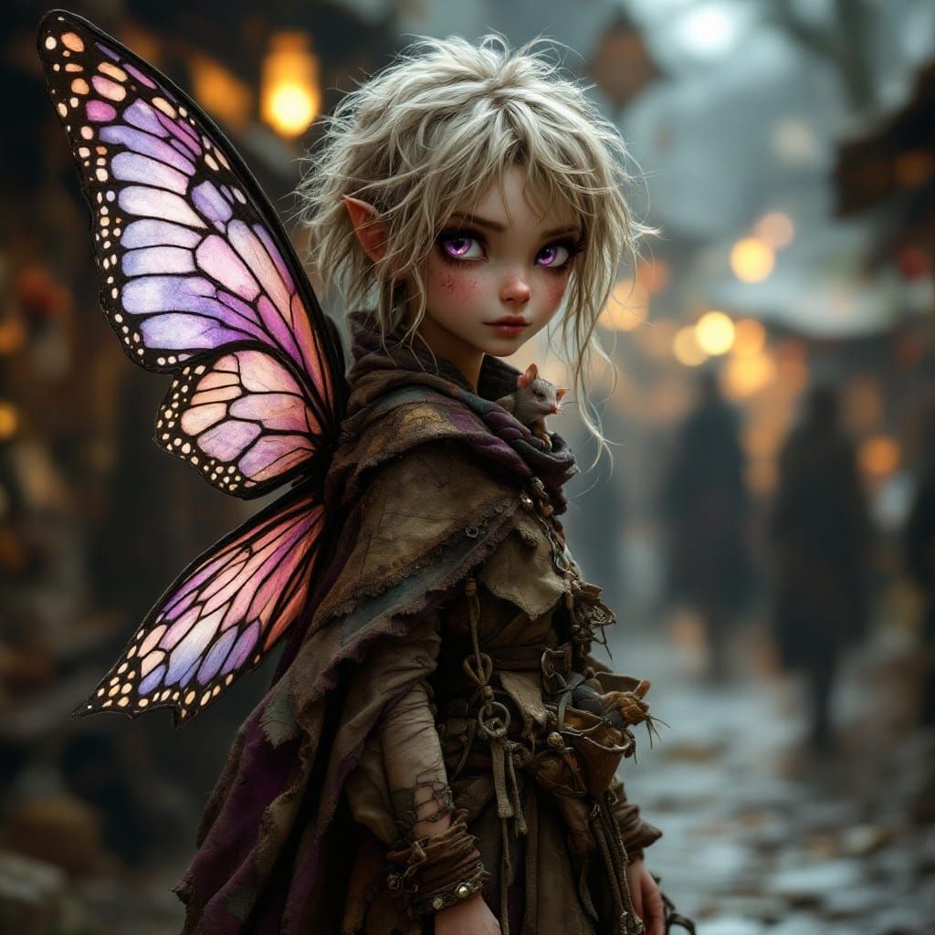 Mysterious Fairy Thief in Shadowy Marketplace