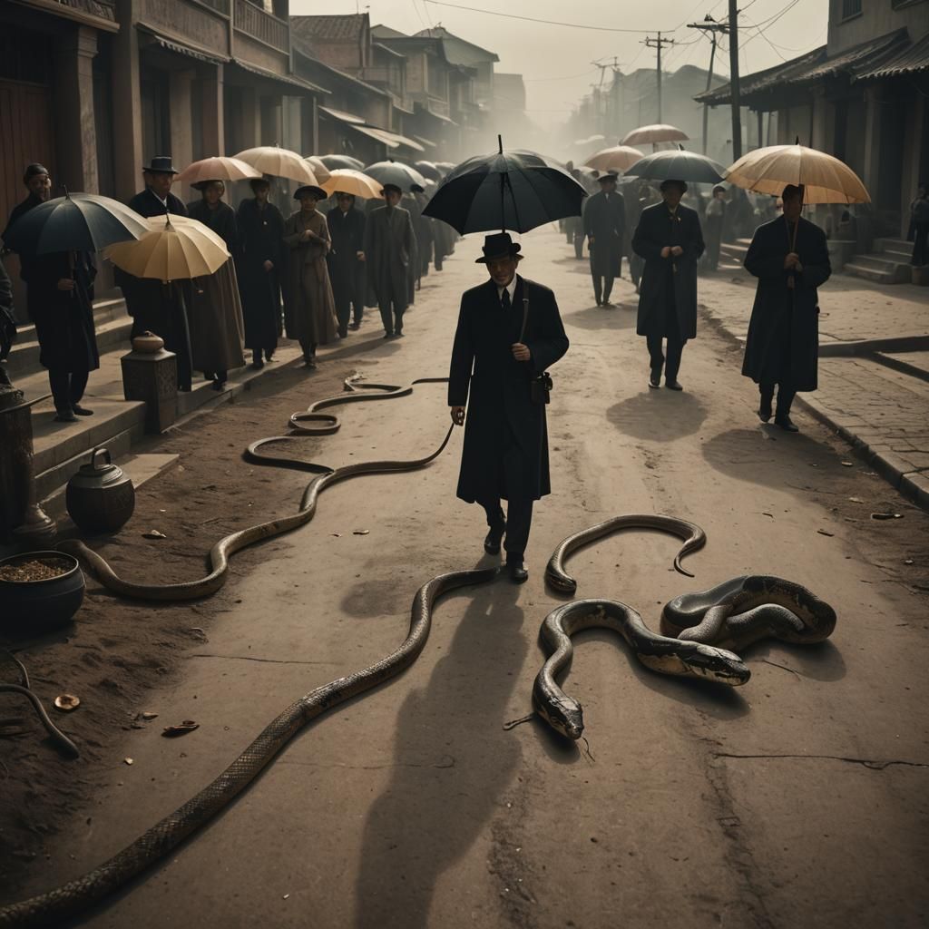 Snake Attends Funeral Procession: Cinematic Film Still