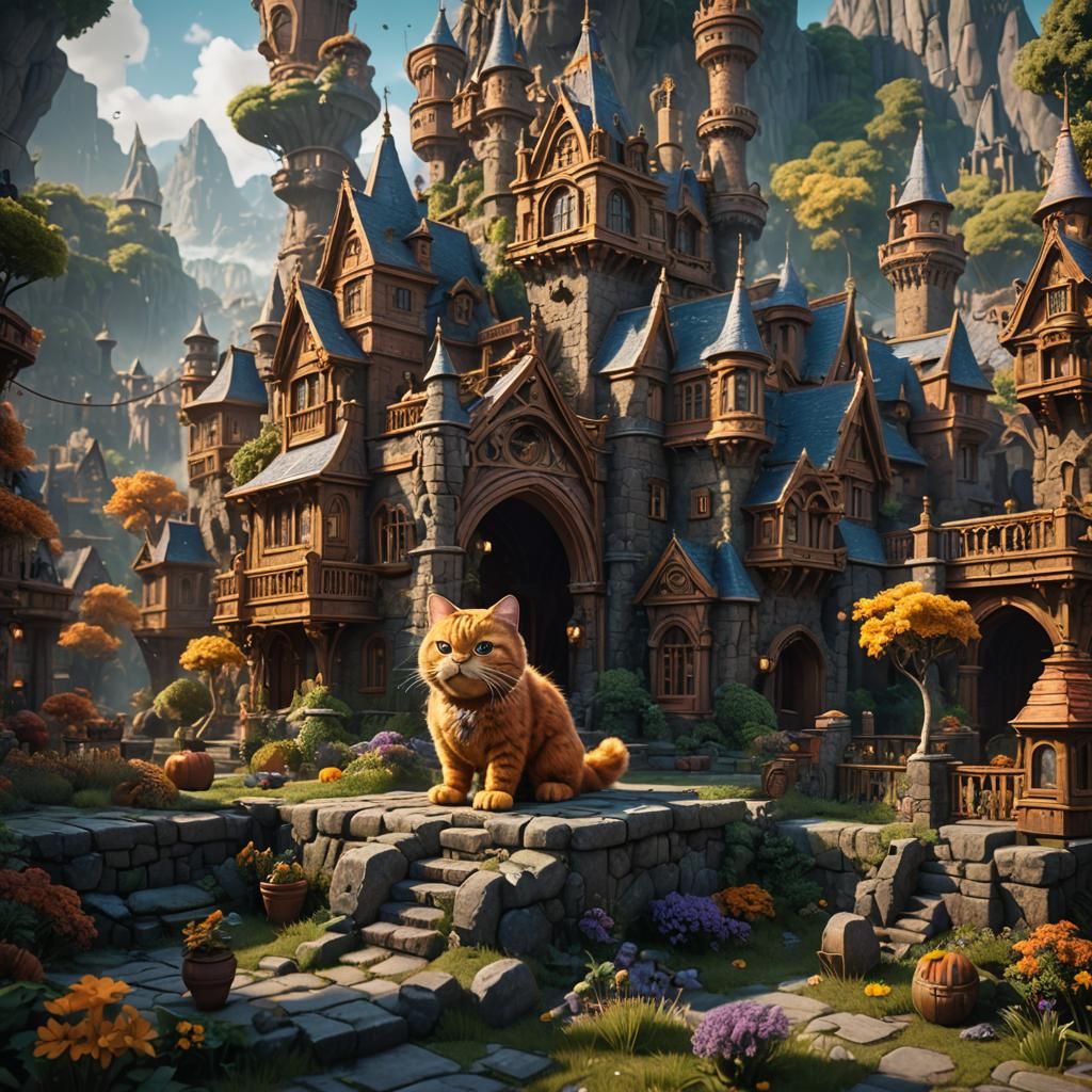 Fantastical Garfield in Detailed Matte Painting
