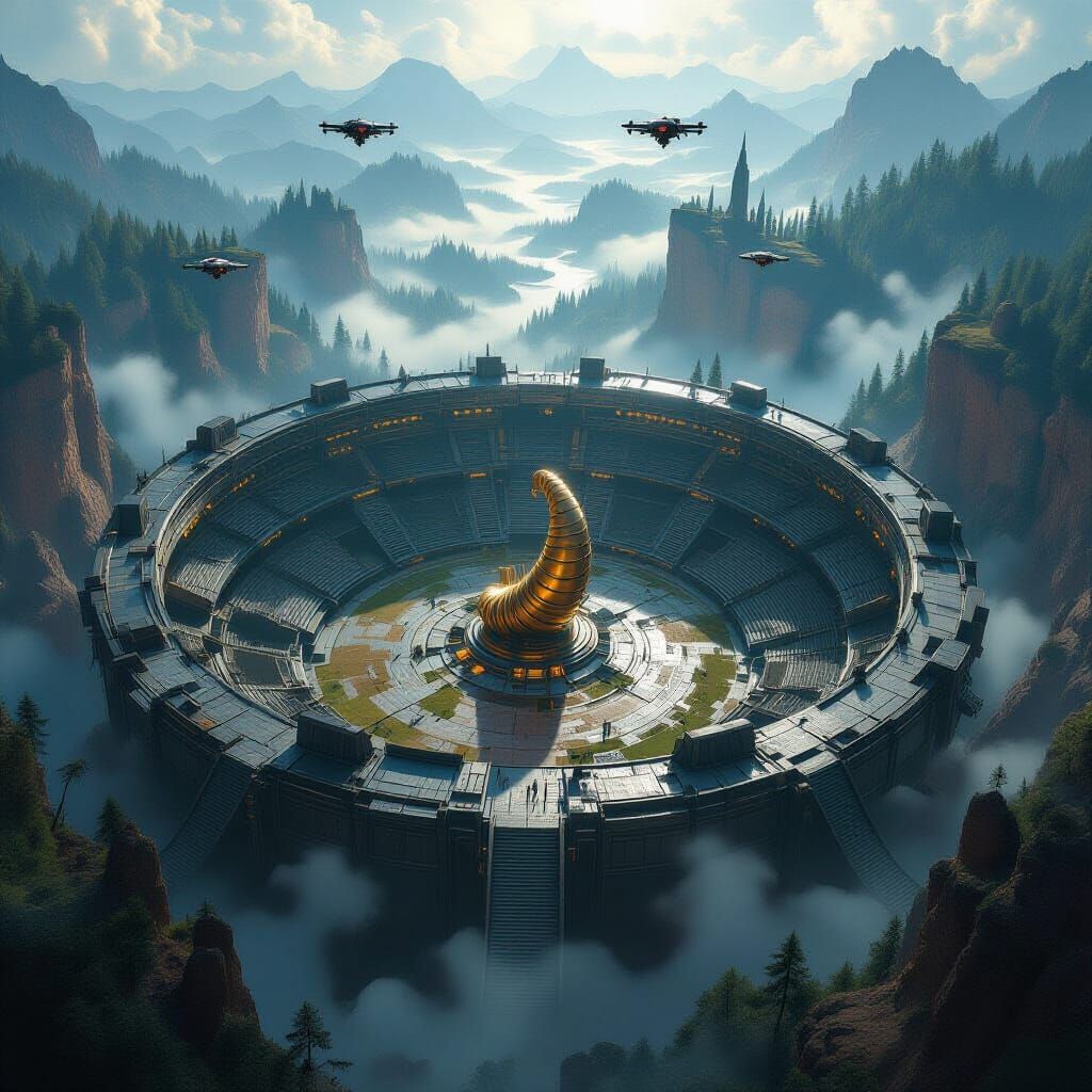Dystopian Arena Concept Art with Hidden Dangers