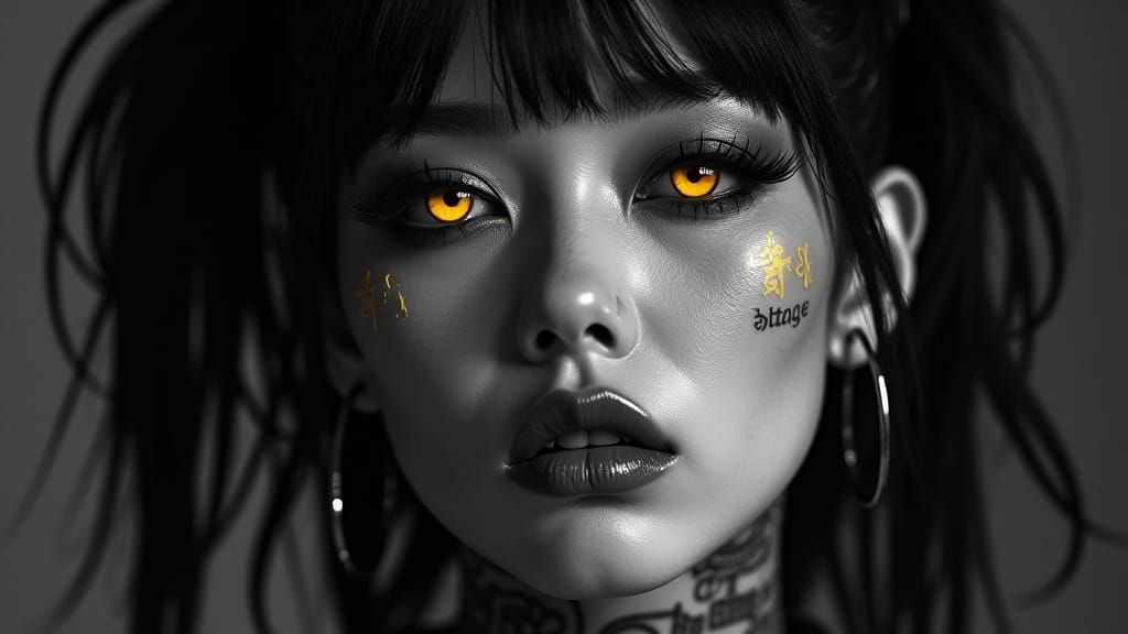 Avant-Garde Japanese Goth Geisha Portrait in Black and White