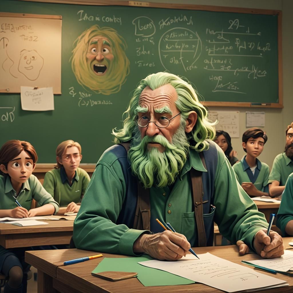 Old Man's School Exam: Pixar-Style Concept Art