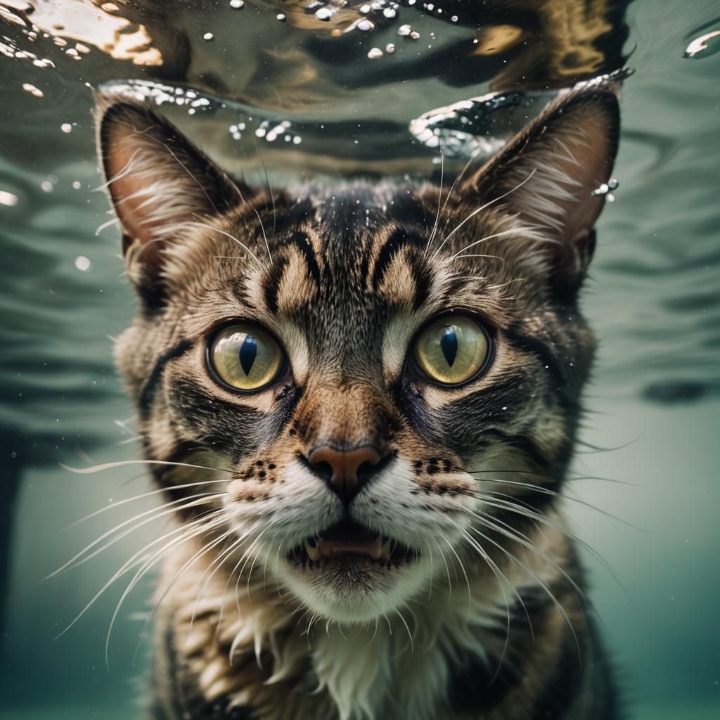 Underwater Cat Photographer in Surreal Style