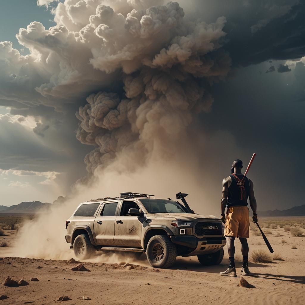 Lebron James in Wasteland as a Cinematic Still