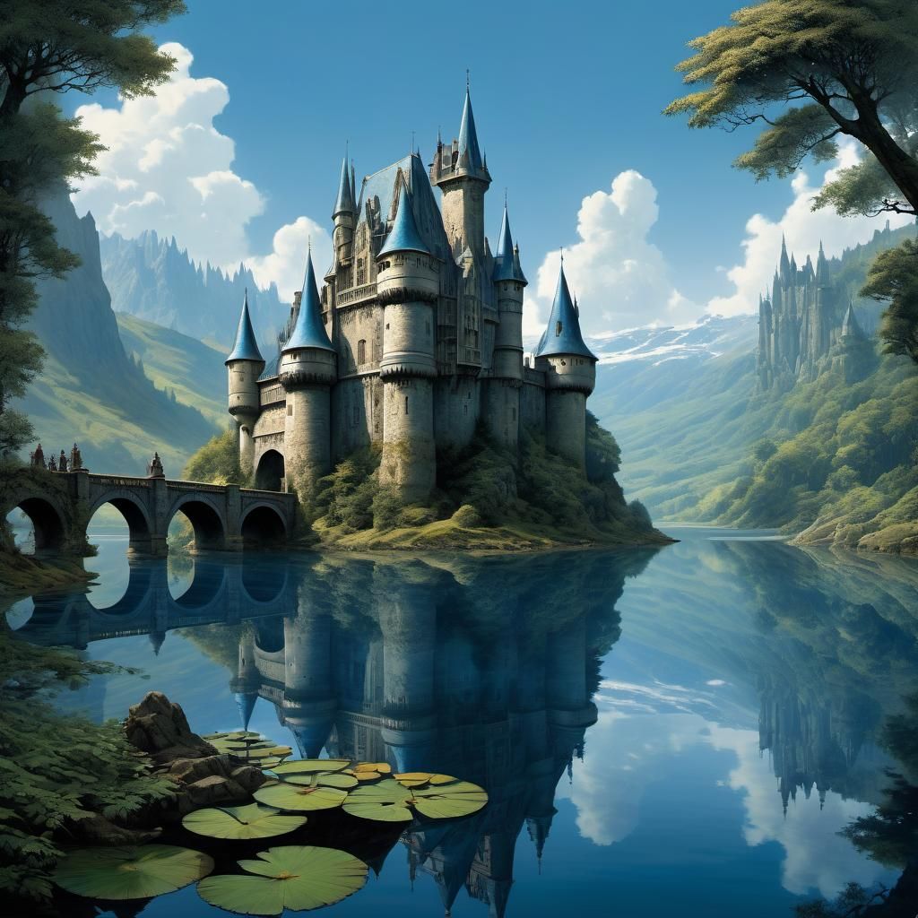 Castle Reflection in Lake: Modern Digital Painting
