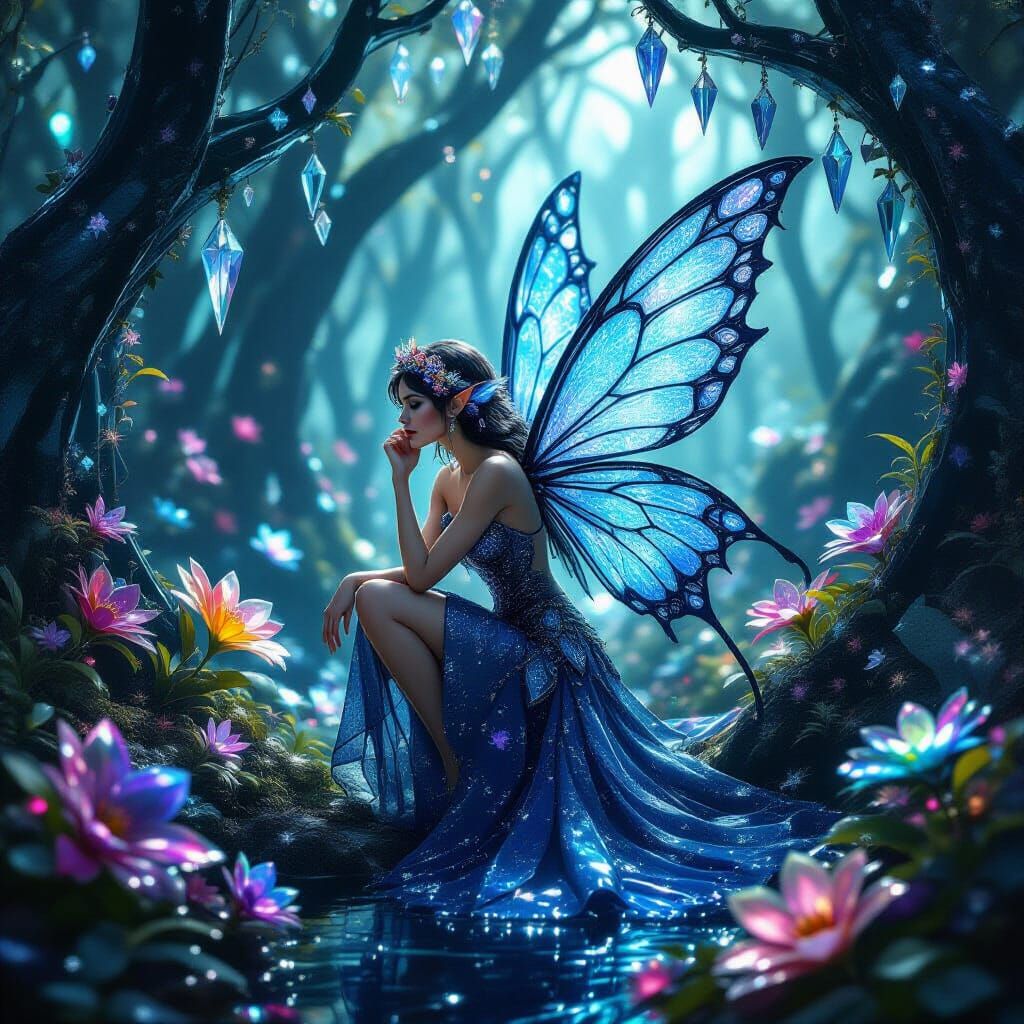 Sapphire Fairy in Mystical Crystal Forest