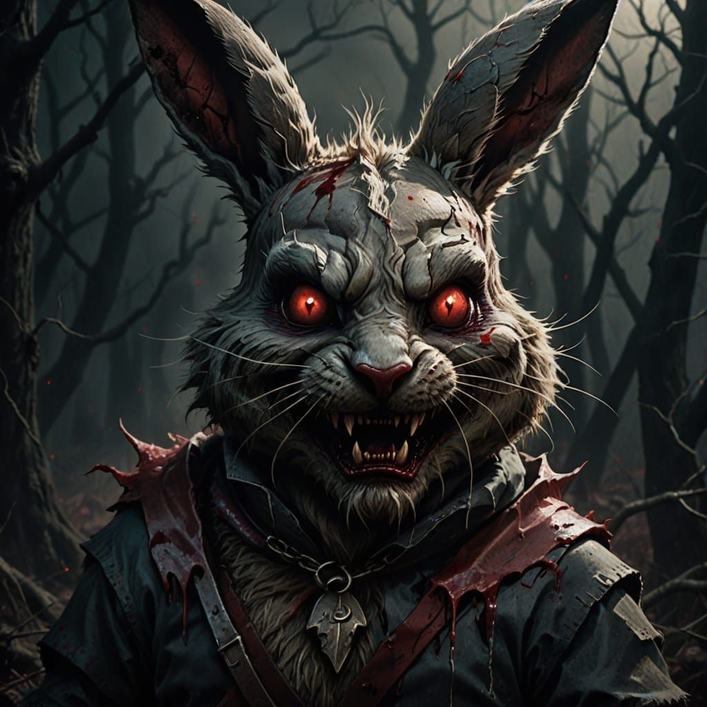Dark Fantasy Easter Bunny in a Vintage Horror Aesthetic